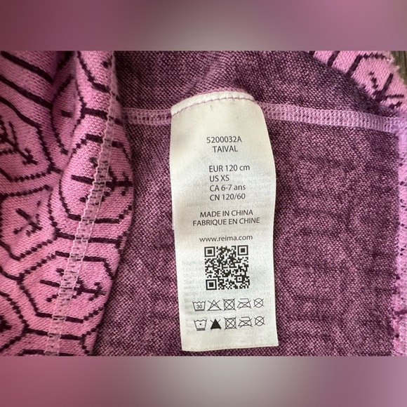 Reima Taival Wool Blend Base Layer Long Sleeve Top Red Violet 120/6-7 years - Picture 3 of 5